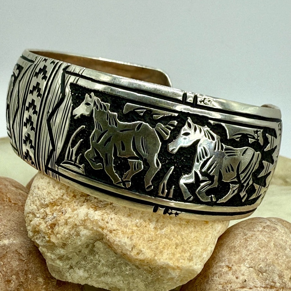 Sterling Silver Horse Motif Cuff Bracelet - Silver - Picture 2 of 16